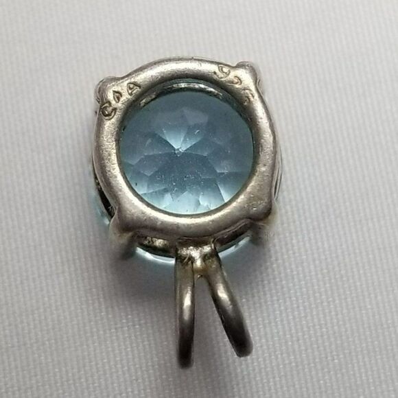 Vintage Sterling Silver Blue Rhinestone Round Pendant Charm, Birthstone, Estate - Picture 4 of 7